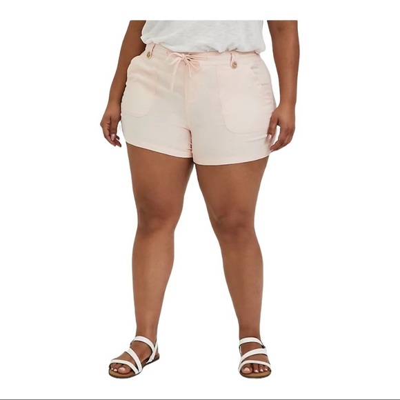 TORRID Blush Pink Linen Blend Drawstring Shorts Size 14 - Picture 1 of 9